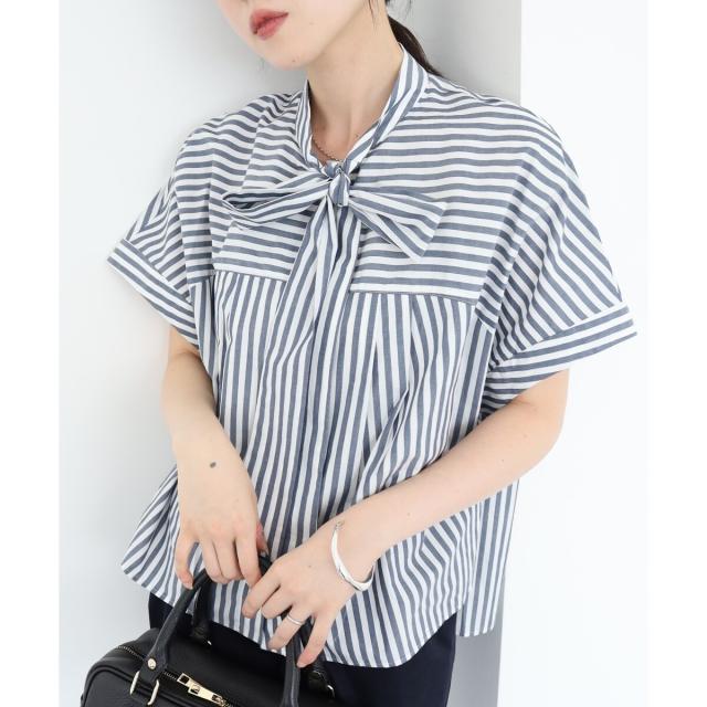 ルクールブラン（le．coeur blanc）/《手洗い可能》ストライプドルマンボウタイシャツ