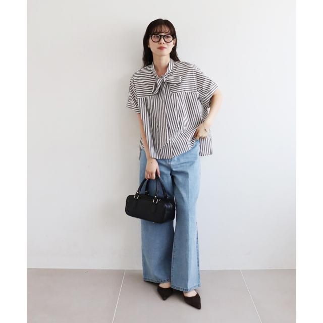 ルクールブラン（le．coeur blanc）/《手洗い可能》ストライプドルマンボウタイシャツ