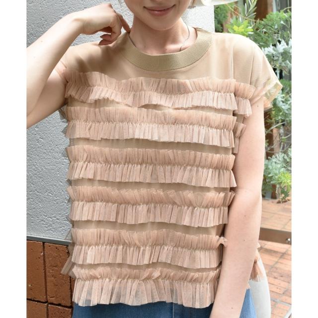 ルクールブラン（le．coeur blanc）/チュールフリルフレンチニット