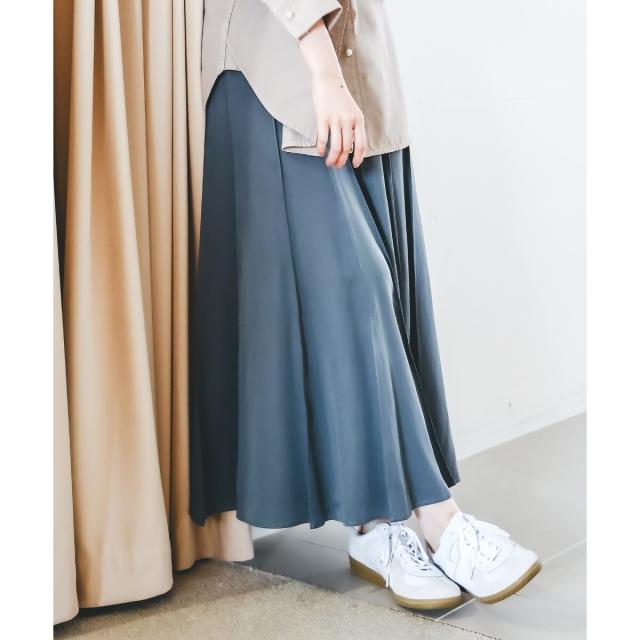 ルクールブラン（le．coeur blanc）/《手洗い可能》フィブリルサテンパネルプリーツスカート