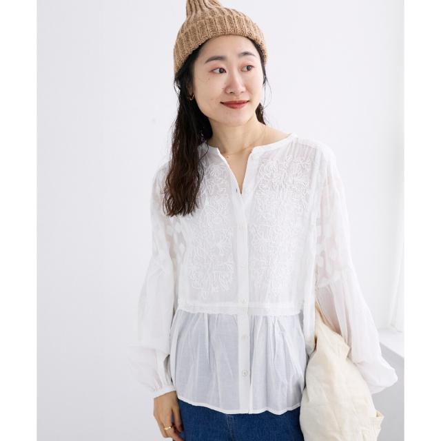 ルクールブラン（le．coeur blanc）/《手洗い可能》Fanakaミックス刺しゅうレースブラウス