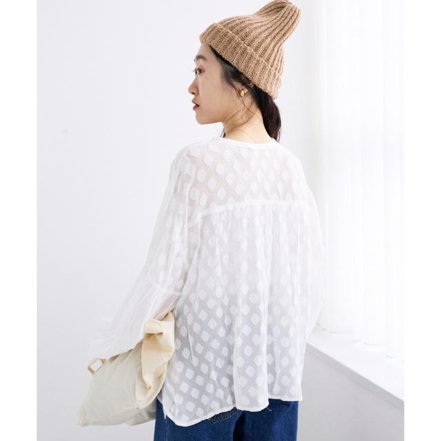 ルクールブラン（le．coeur blanc）/《手洗い可能》Fanakaミックス刺しゅうレースブラウス