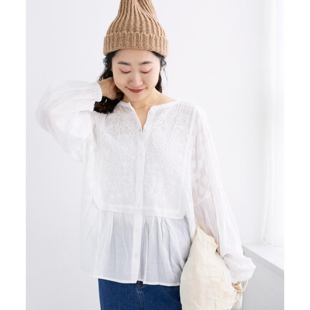 ルクールブラン（le．coeur blanc）/《手洗い可能》Fanakaミックス刺しゅうレースブラウス