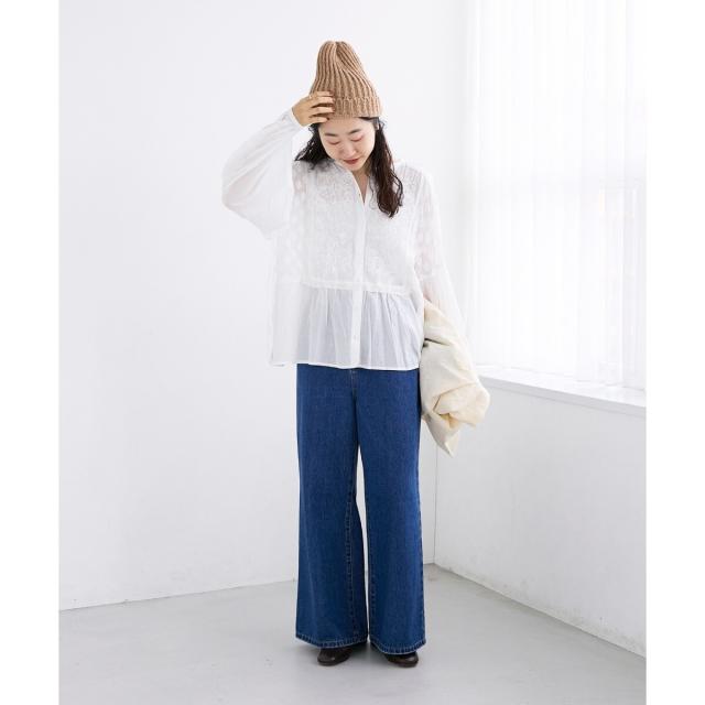 ルクールブラン（le．coeur blanc）/《手洗い可能》Fanakaミックス刺しゅうレースブラウス