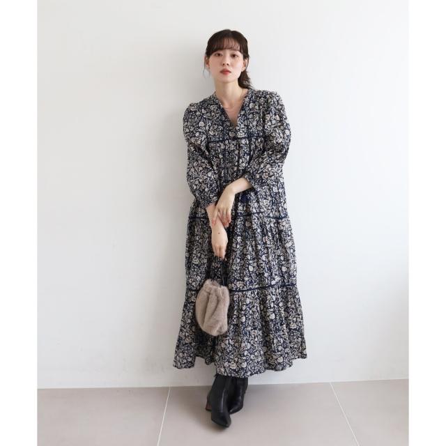 ルクールブラン（le．coeur blanc）/《手洗い可能》Fanaka別注フラワー×ストライプワンピース