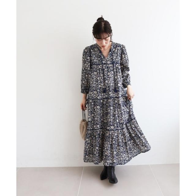 ルクールブラン（le．coeur blanc）/《手洗い可能》Fanaka別注フラワー×ストライプワンピース