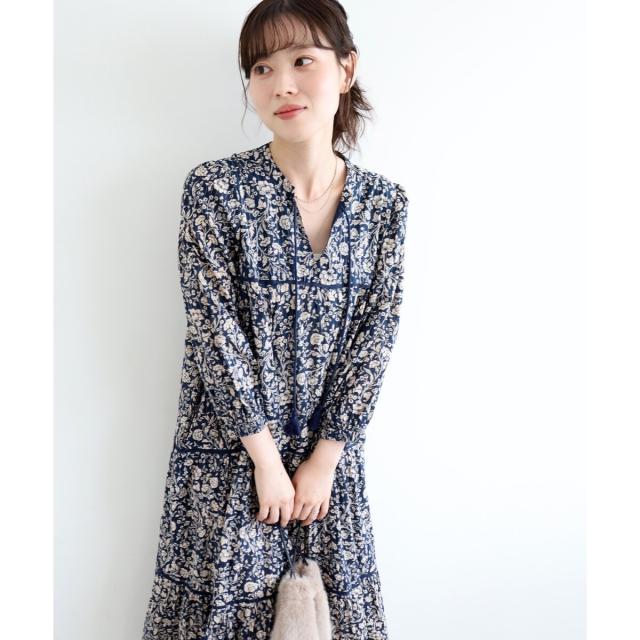 ルクールブラン（le．coeur blanc）/《手洗い可能》Fanaka別注フラワー×ストライプワンピース