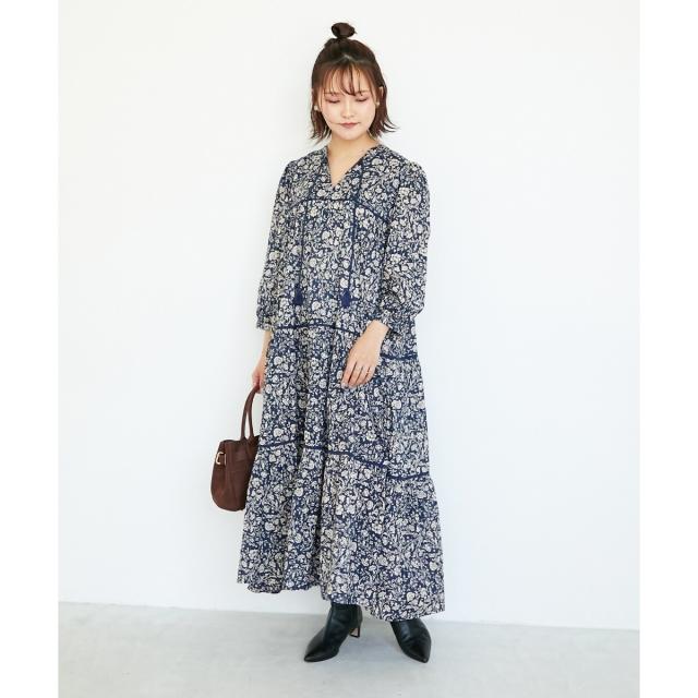 ルクールブラン（le．coeur blanc）/《手洗い可能》Fanaka別注フラワー×ストライプワンピース