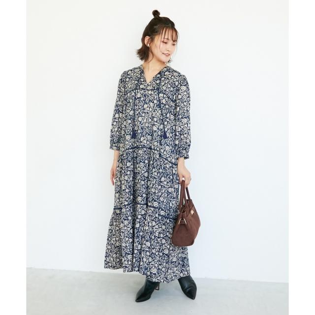 ルクールブラン（le．coeur blanc）/《手洗い可能》Fanaka別注フラワー×ストライプワンピース