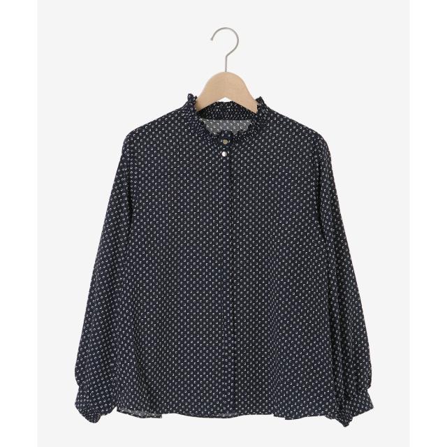 ルクールブラン（le．coeur blanc）/《手洗い可能》シャーリングネック幾何柄ブラウス