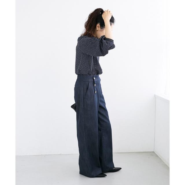 ルクールブラン（le．coeur blanc）/《手洗い可能》シャーリングネック幾何柄ブラウス