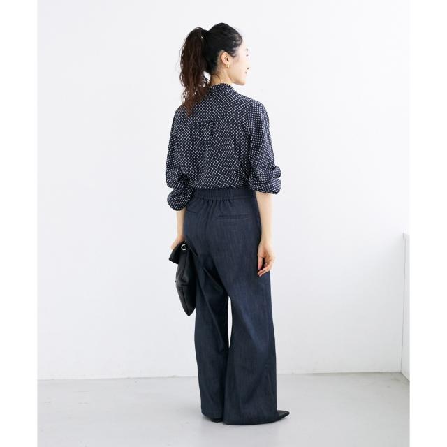 ルクールブラン（le．coeur blanc）/《手洗い可能》シャーリングネック幾何柄ブラウス