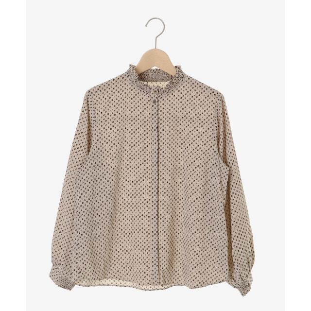 ルクールブラン（le．coeur blanc）/《手洗い可能》シャーリングネック幾何柄ブラウス