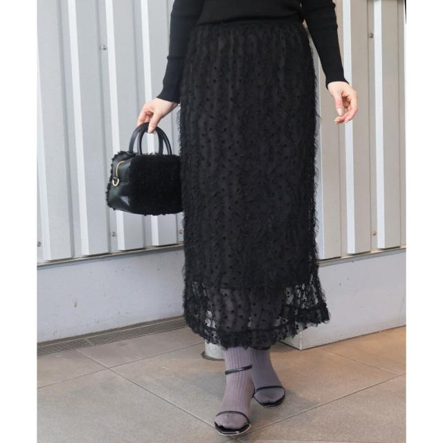 ルクールブラン（le．coeur blanc）/《手洗い可能》TORRAZZO DONNA別注ベロアドットチュールスカート