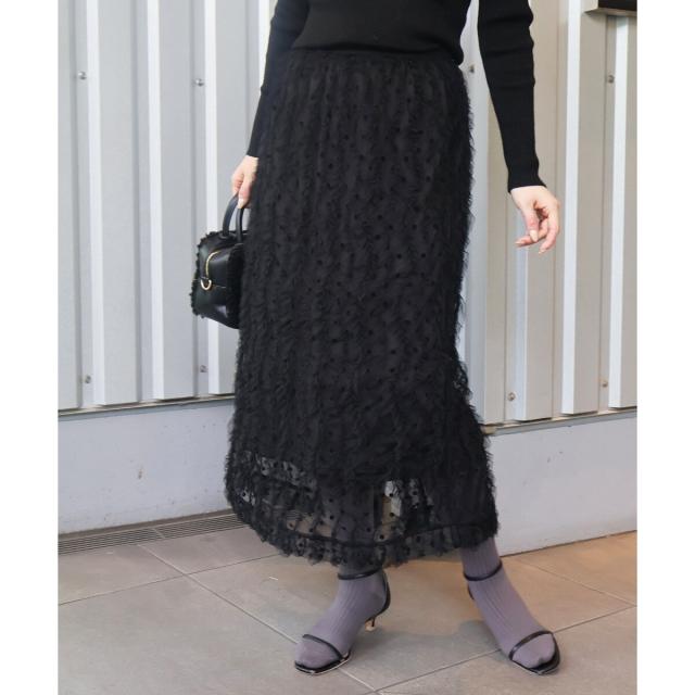 ルクールブラン（le．coeur blanc）/《手洗い可能》TORRAZZO DONNA別注ベロアドットチュールスカート