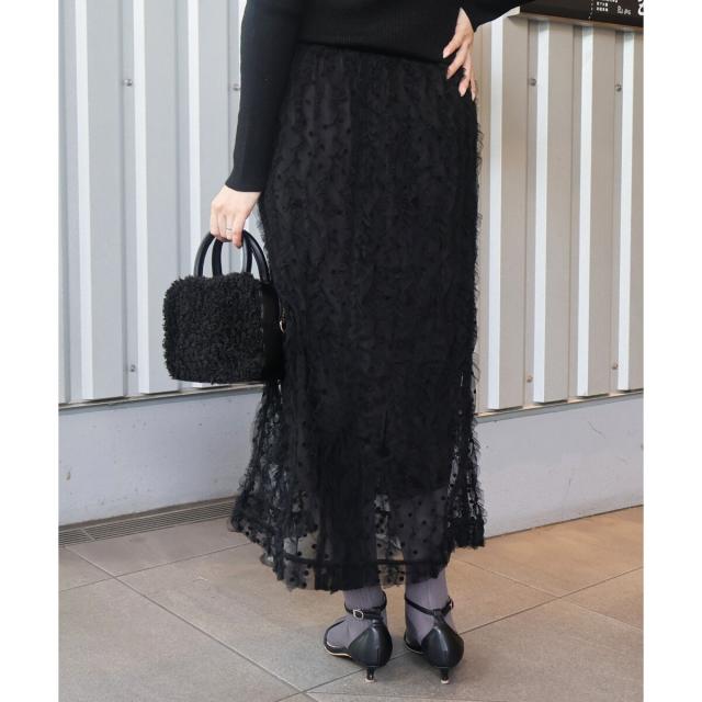 ルクールブラン（le．coeur blanc）/《手洗い可能》TORRAZZO DONNA別注ベロアドットチュールスカート