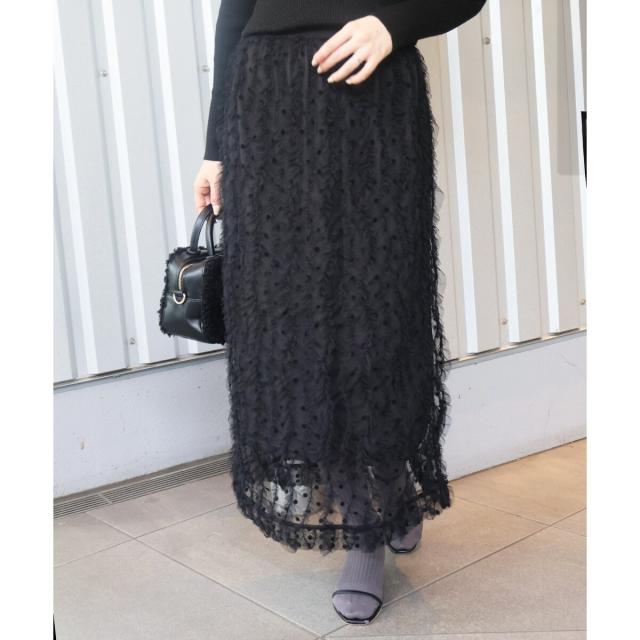 ルクールブラン（le．coeur blanc）/《手洗い可能》TORRAZZO DONNA別注ベロアドットチュールスカート