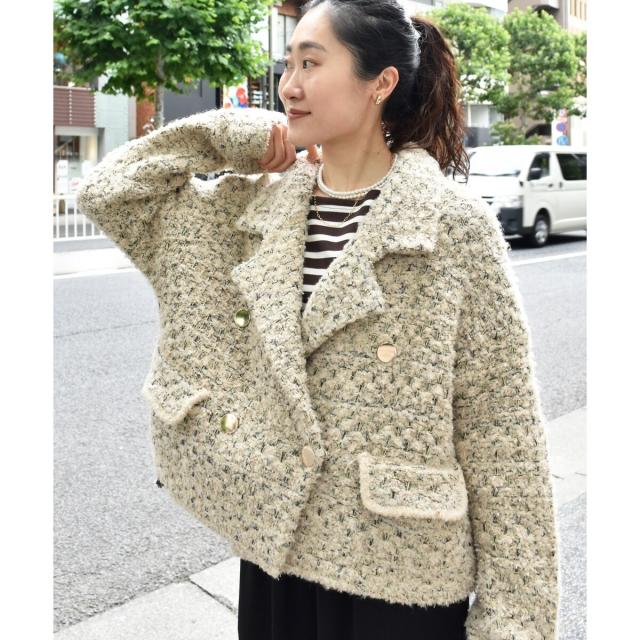 ルクールブラン（le．coeur blanc）/《手洗い可能》TORRAZZO DONNAツイードニットPコート