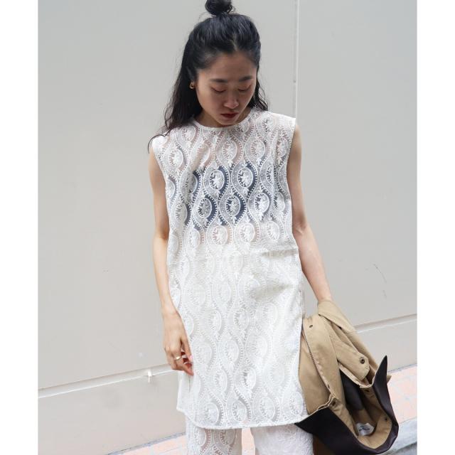 ルクールブラン（le．coeur blanc）/《手洗い可能》vaneumレースドッキングトップス