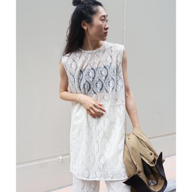 ルクールブラン（le．coeur blanc）/《手洗い可能》vaneumレースドッキングトップス