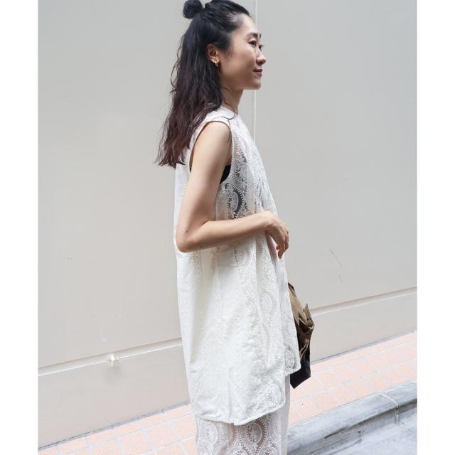 ルクールブラン（le．coeur blanc）/《手洗い可能》vaneumレースドッキングトップス