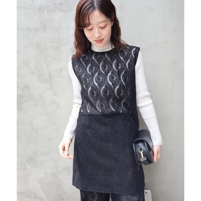 ルクールブラン（le．coeur blanc）/《手洗い可能》vaneumレースドッキングトップス