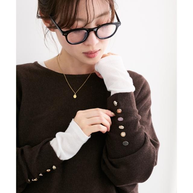 ルクールブラン（le．coeur blanc）/《手洗い可能》ジュエリーボタンスリーブニット