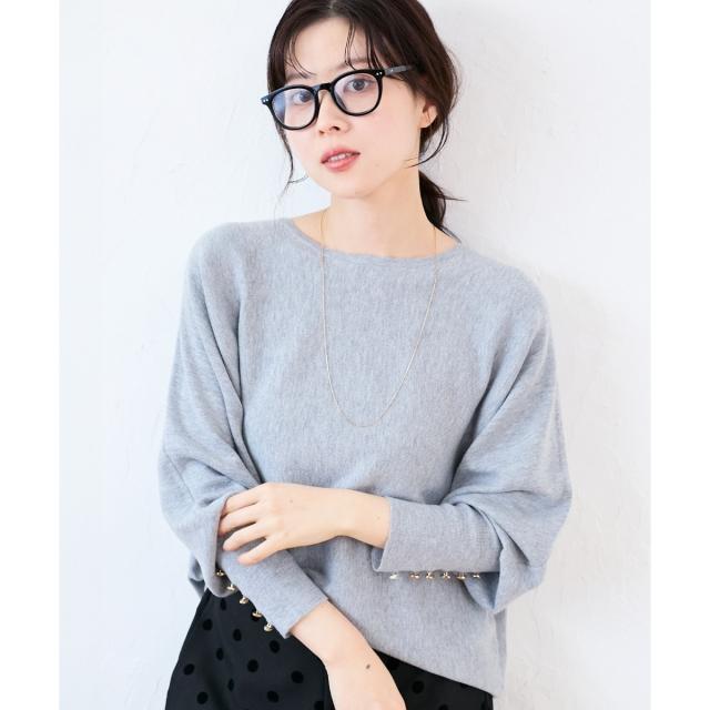 ルクールブラン（le．coeur blanc）/《手洗い可能》ジュエリーボタンスリーブニット