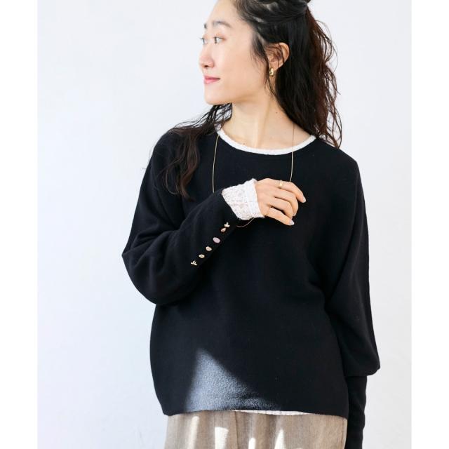 ルクールブラン（le．coeur blanc）/《手洗い可能》ジュエリーボタンスリーブニット