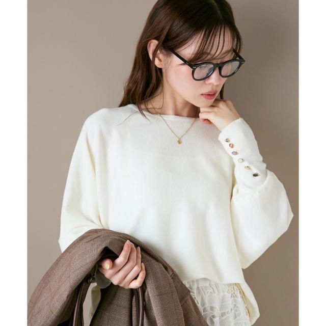 ルクールブラン（le．coeur blanc）/《手洗い可能》ジュエリーボタンスリーブニット