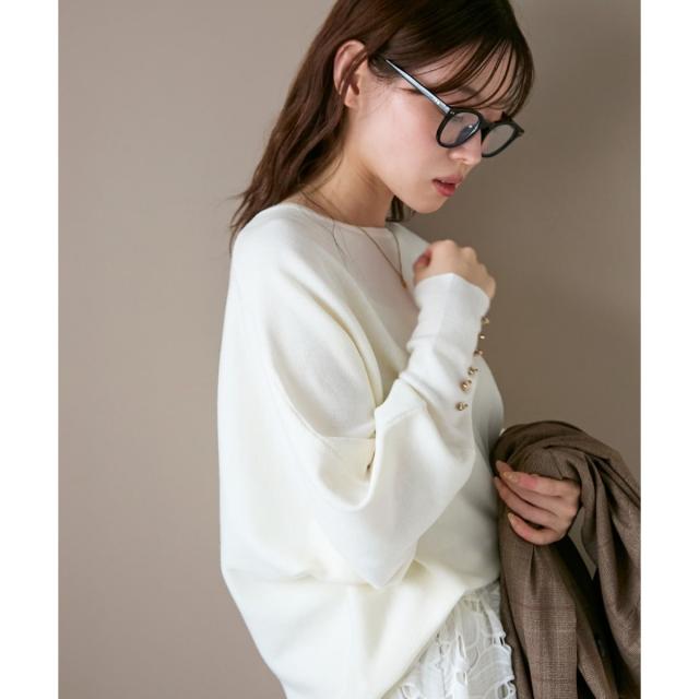 ルクールブラン（le．coeur blanc）/《手洗い可能》ジュエリーボタンスリーブニット