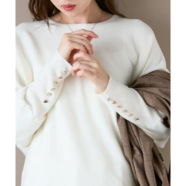 ルクールブラン（le．coeur blanc）/《手洗い可能》ジュエリーボタンスリーブニット