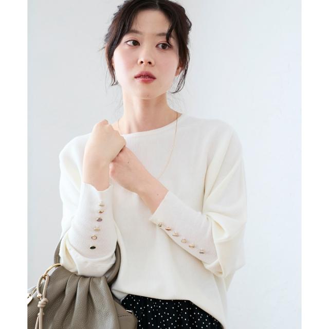 ルクールブラン（le．coeur blanc）/《手洗い可能》ジュエリーボタンスリーブニット