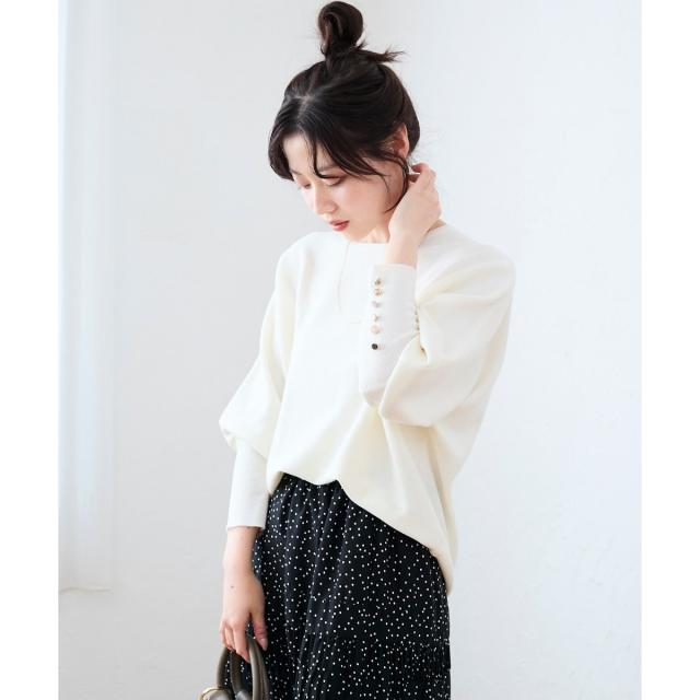 ルクールブラン（le．coeur blanc）/《手洗い可能》ジュエリーボタンスリーブニット