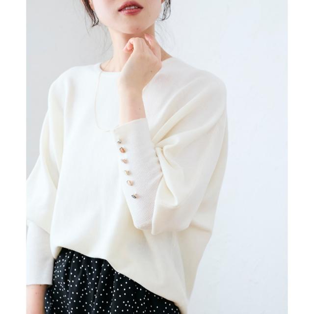 ルクールブラン（le．coeur blanc）/《手洗い可能》ジュエリーボタンスリーブニット