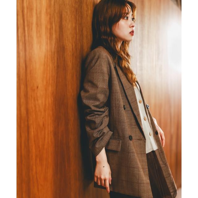 ルクールブラン（le．coeur blanc）/グレンチェックダブルブレストジャケット