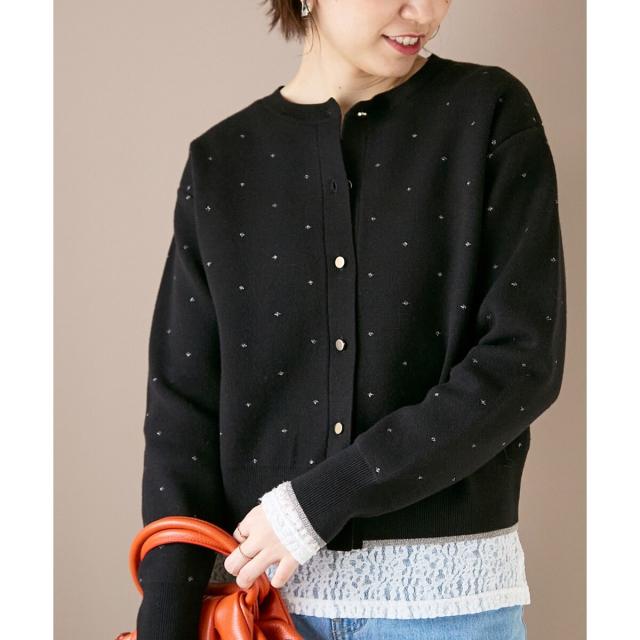 ルクールブラン（le．coeur blanc）/《手洗い可能》ラメドットジャガードカーディガン