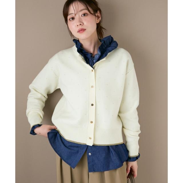 ルクールブラン（le．coeur blanc）/《手洗い可能》ラメドットジャガードカーディガン