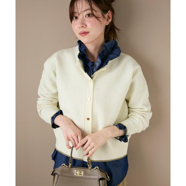 ルクールブラン（le．coeur blanc）/《手洗い可能》ラメドットジャガードカーディガン