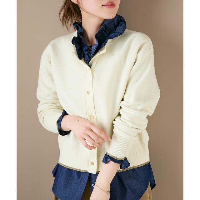 ルクールブラン（le．coeur blanc）/《手洗い可能》ラメドットジャガードカーディガン