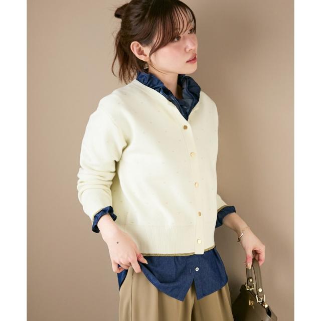 ルクールブラン（le．coeur blanc）/《手洗い可能》ラメドットジャガードカーディガン