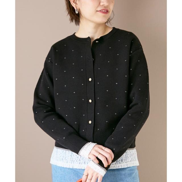 ルクールブラン（le．coeur blanc）/《手洗い可能》ラメドットジャガードカーディガン