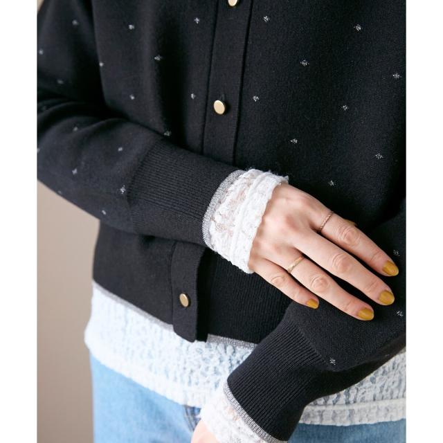 ルクールブラン（le．coeur blanc）/《手洗い可能》ラメドットジャガードカーディガン