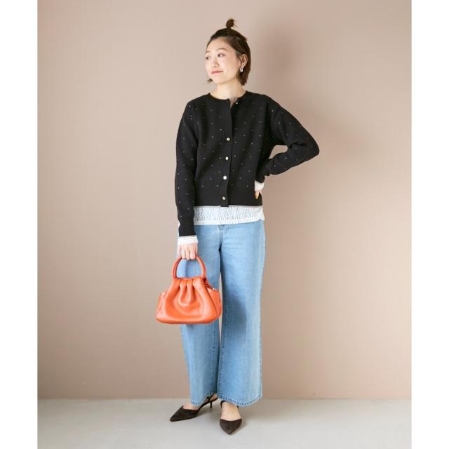 ルクールブラン（le．coeur blanc）/《手洗い可能》ラメドットジャガードカーディガン