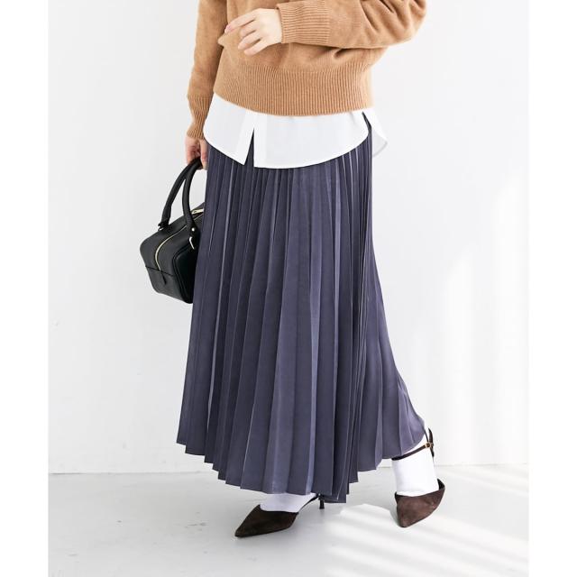 ルクールブラン（le．coeur blanc）/《手洗い可能》マロンサテン変形プリーツスカート