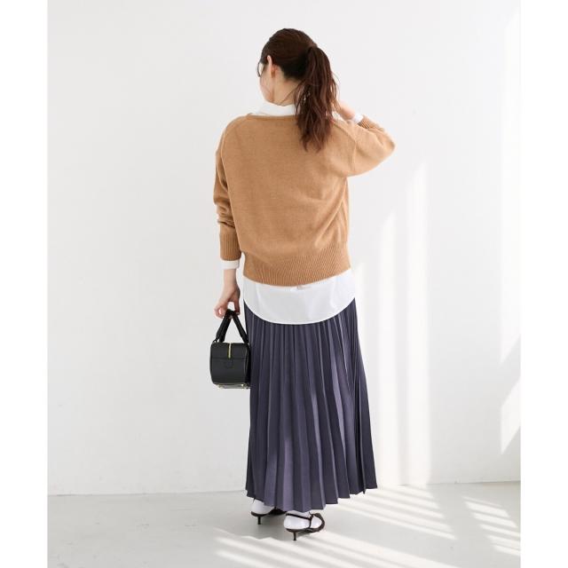 ルクールブラン（le．coeur blanc）/《手洗い可能》マロンサテン変形プリーツスカート