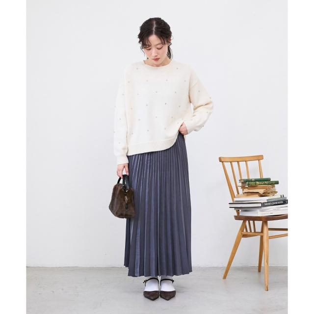 ルクールブラン（le．coeur blanc）/《手洗い可能》マロンサテン変形プリーツスカート