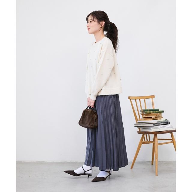 ルクールブラン（le．coeur blanc）/《手洗い可能》マロンサテン変形プリーツスカート