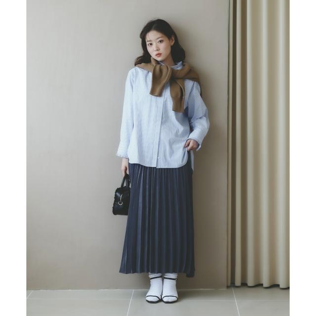 ルクールブラン（le．coeur blanc）/《手洗い可能》マロンサテン変形プリーツスカート