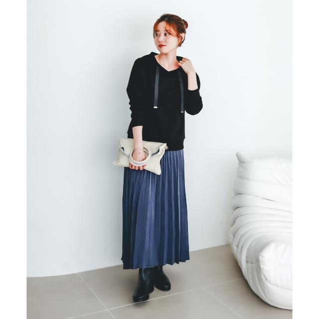 ルクールブラン（le．coeur blanc）/《手洗い可能》マロンサテン変形プリーツスカート